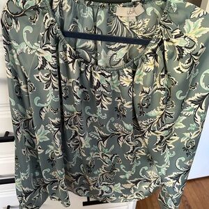 LOF Women's Patterned Blouse - Teal and Cream